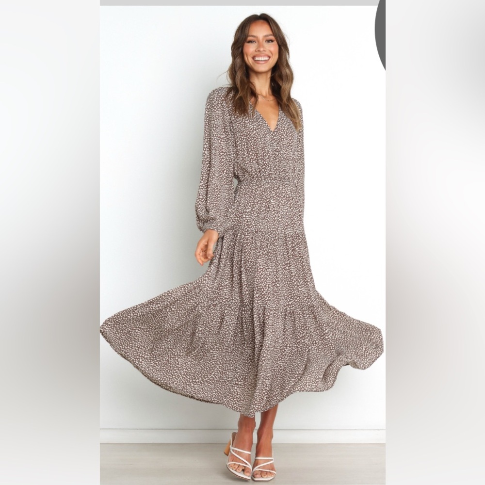 Petal & Pup Long Sleeve Brown Maxi Dress